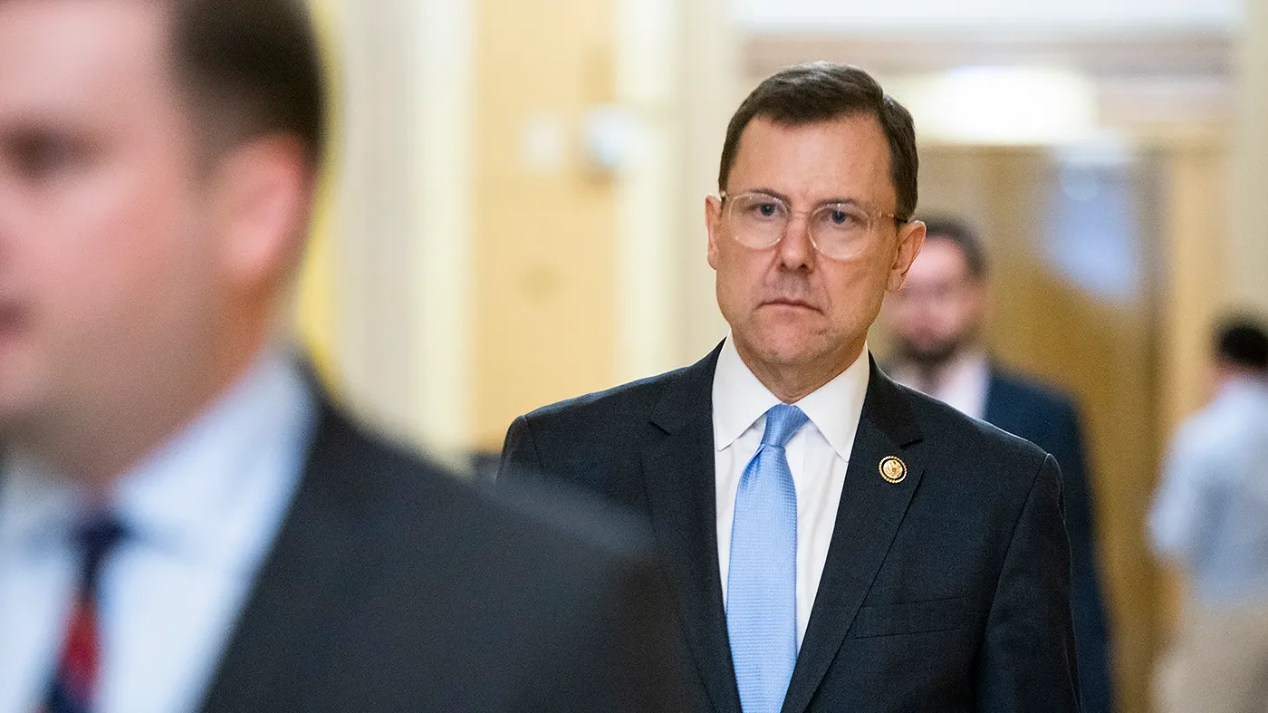 Rep. Thomas Kean Jr. (R-N.J.) leaves the U.S. Capitol in Washington, D.C., on Tuesday, June 30, 2026, following his first votes since March. Kean announced on the House Floor in the morning that he had been absent from his duties to treat depression.