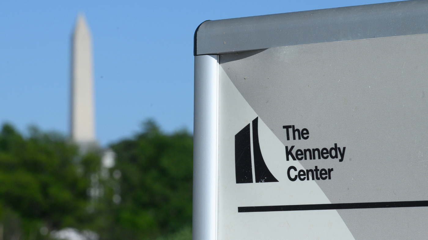 The Washington Monument is seen behind the John F. Kennedy Center for Performing Arts in Washington, May 29, 2026.