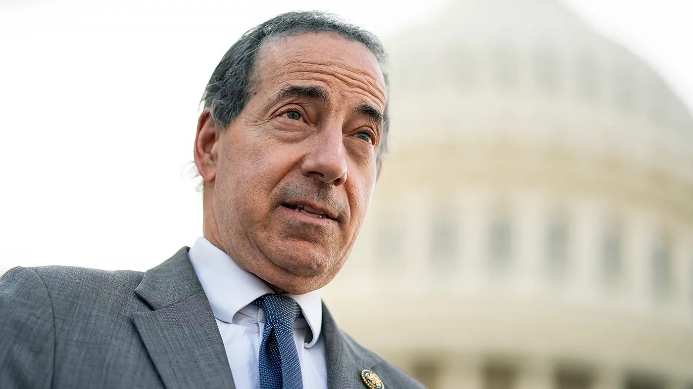 Rep. Jamie Raskin (D-Md.) addresses reporters outside the House Chamber following the last votes of the week on June 30, 2026.