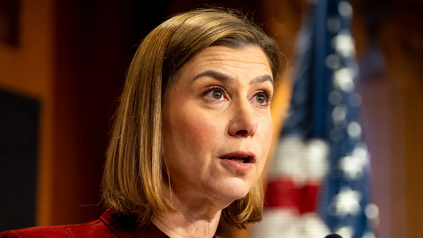 Sen. Elissa Slotkin (D-Mich.) addresses reporters during a press conference on June 18, 2026, to discuss the Protect our Polls Act.