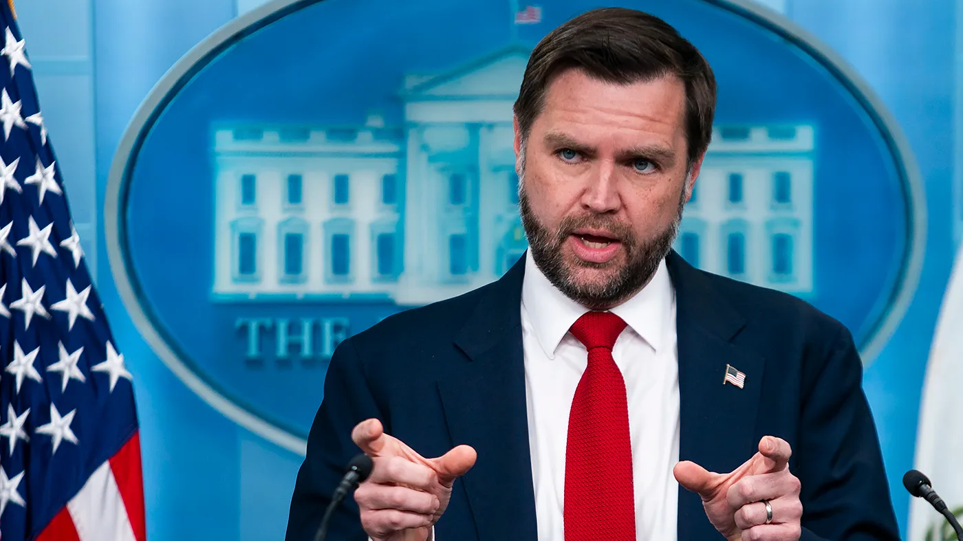 Vice President Vance addresses reporters during a press briefing to discuss the memo of understanding with Iran in the Briefing Room at the White House in Washington, D.C., on June 18, 2026.