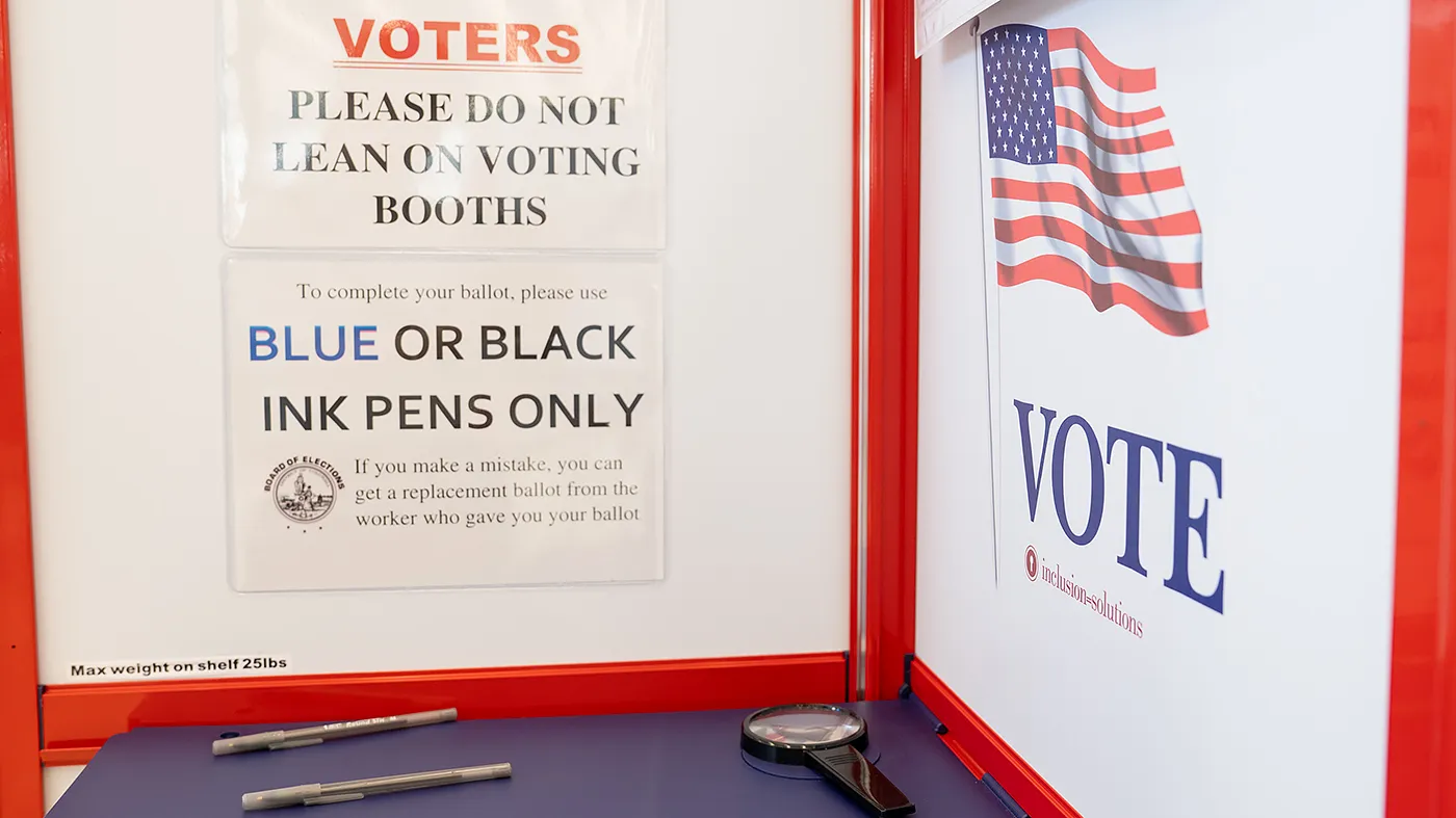 A voting booth is seen at the Martin Luther King Jr. Library in Washington, D.C., during the primary on June 16, 2026.