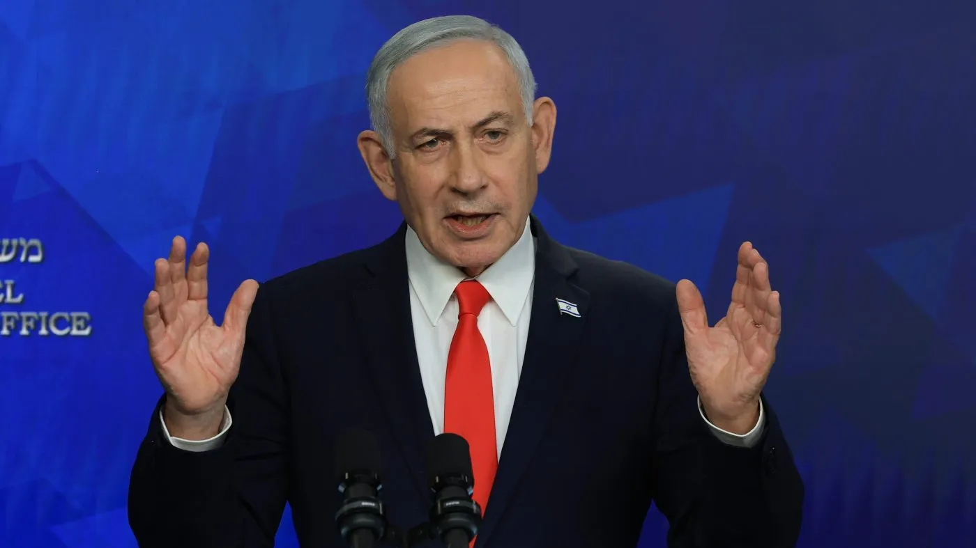 Israeli Prime Minister Benjamin Netanyahu holds a news conference, in Jerusalem, Monday June 15, 2026. (Ronen Zvulun, Pool Photo via AP)