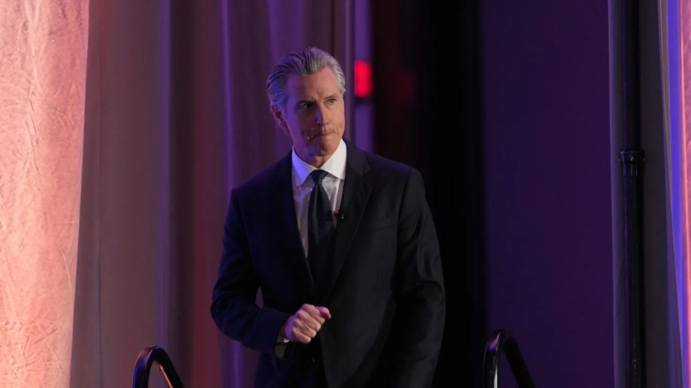 California Gov. Gavin Newsom (D) walks onto the stage at the National Association of Latino Elected and Appointed Officials conference in Los Angeles, July 14, 2026.
