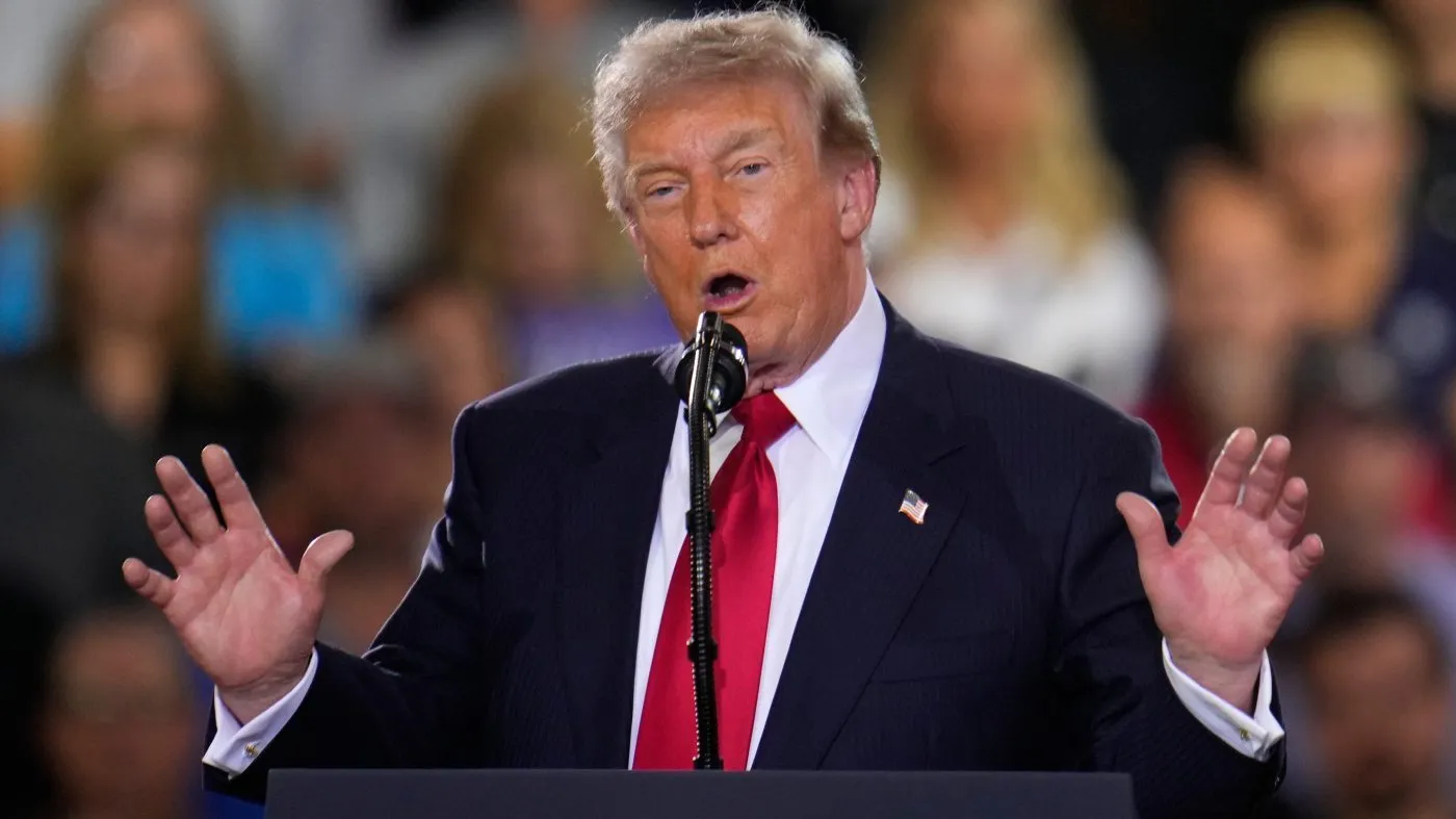 President Donald Trump speaks at an event at the General Motors Proving Ground Monday, July 27, 2026, in Milford, Mich. (AP Photo/Paul Sancya)