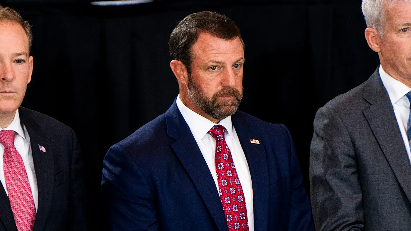 Homeland Security Secretary Markwayne Mullin arrives for a Congressional tribute for the late Sen. Lindsey Graham (R-S.C.) at the U.S. Capitol in Washington, D.C., on Tuesday, July 28, 2026.