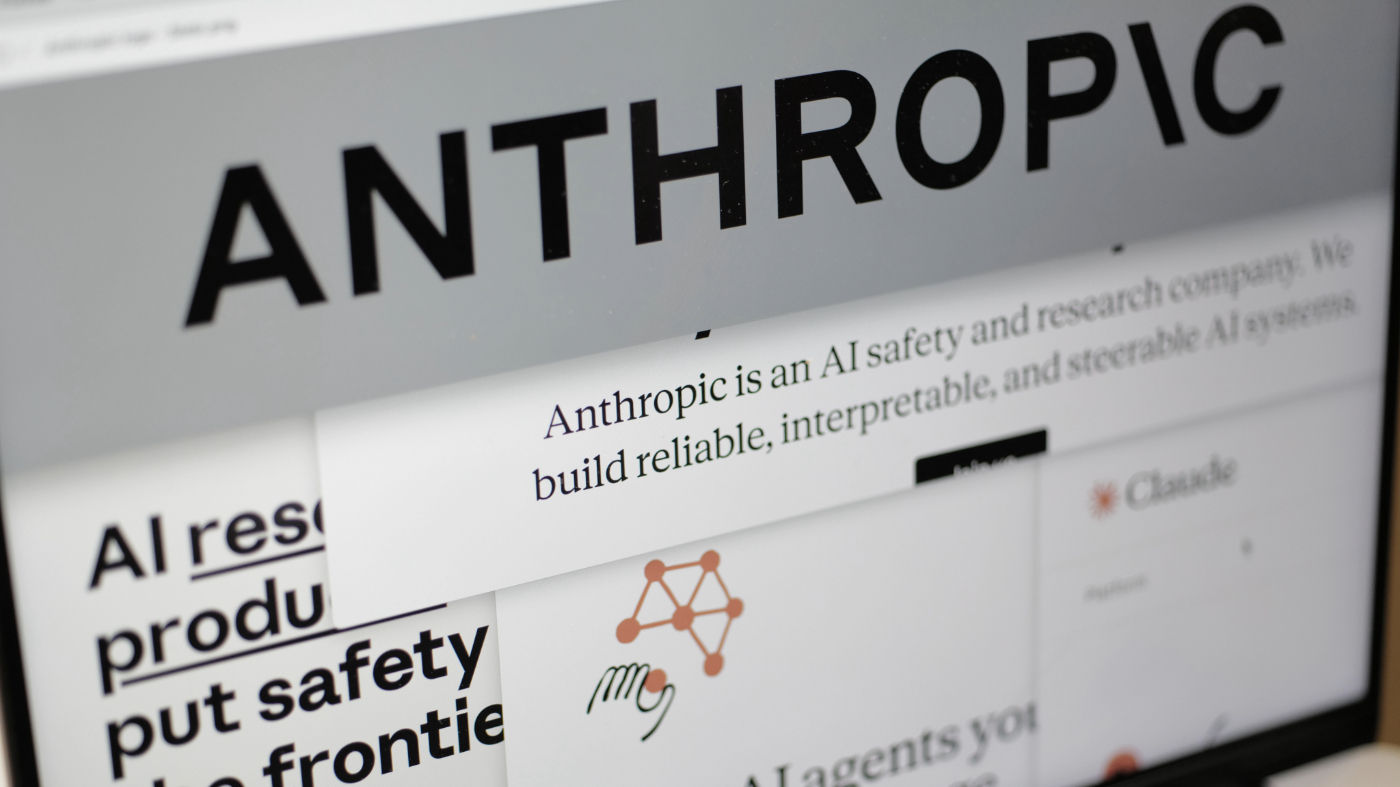 Pages from the Anthropic website and the company’s logo are displayed on a computer screen in New York, Feb. 26, 2026.