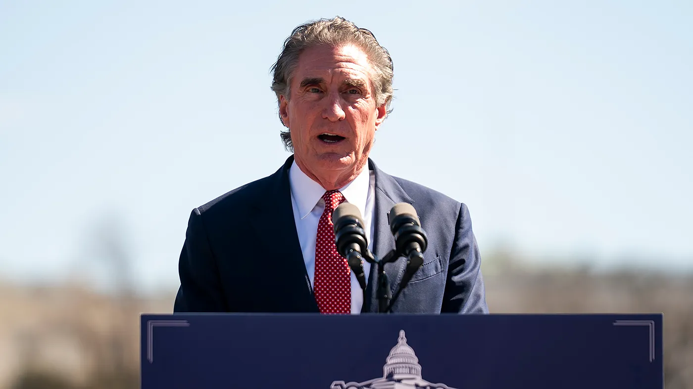 Interior Secretary Doug Burgum speaks during an event to unveil the IndyCar Freedom 250 Grand Prix of Washington, D.C., course, race logo and show car near the U.S. Capitol on Monday, March 9, 2026. The one-off race will take place Aug. 23 going by the National Mall and U.S. Capitol to celebrate America’s 250th anniversary.