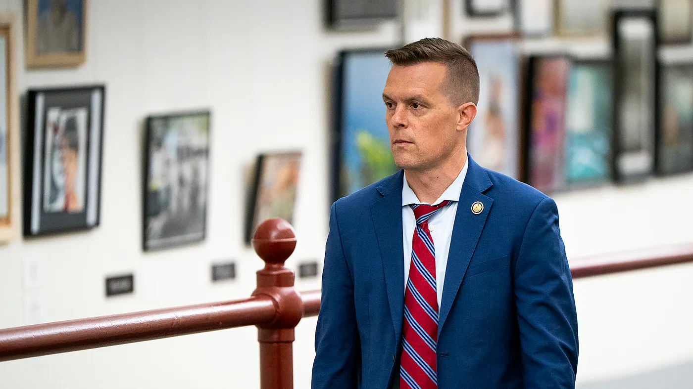 Rep. Jared Golden (D-Maine) heads to the Capitol for the last series of votes before the August recess on July 23, 2026.