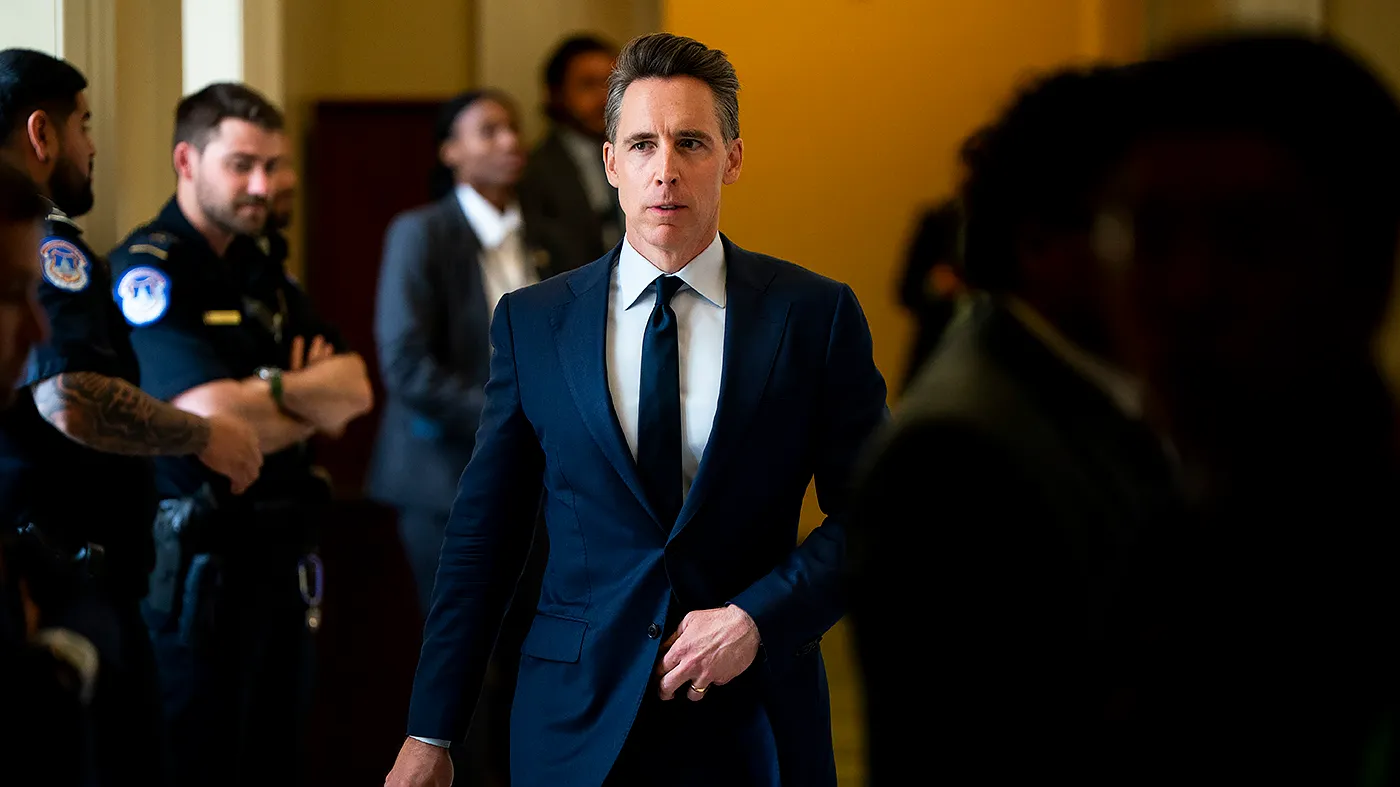 Sen. Josh Hawley (R-Mo.) leaves the weekly Senate Republican policy luncheon on Wednesday, July 29, 2026.