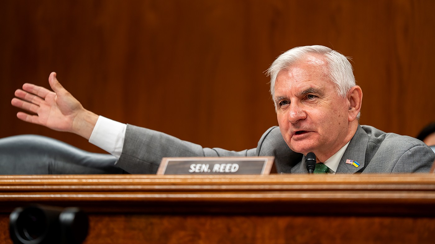 Sen. Jack Reed (D-R.I.) asks questions during the Senate Appropriations subcommittee hearing for the 2027 Fiscal Year budget request for the Supreme Court at the Capitol in Washington, D.C., on Monday, July 14, 2026.