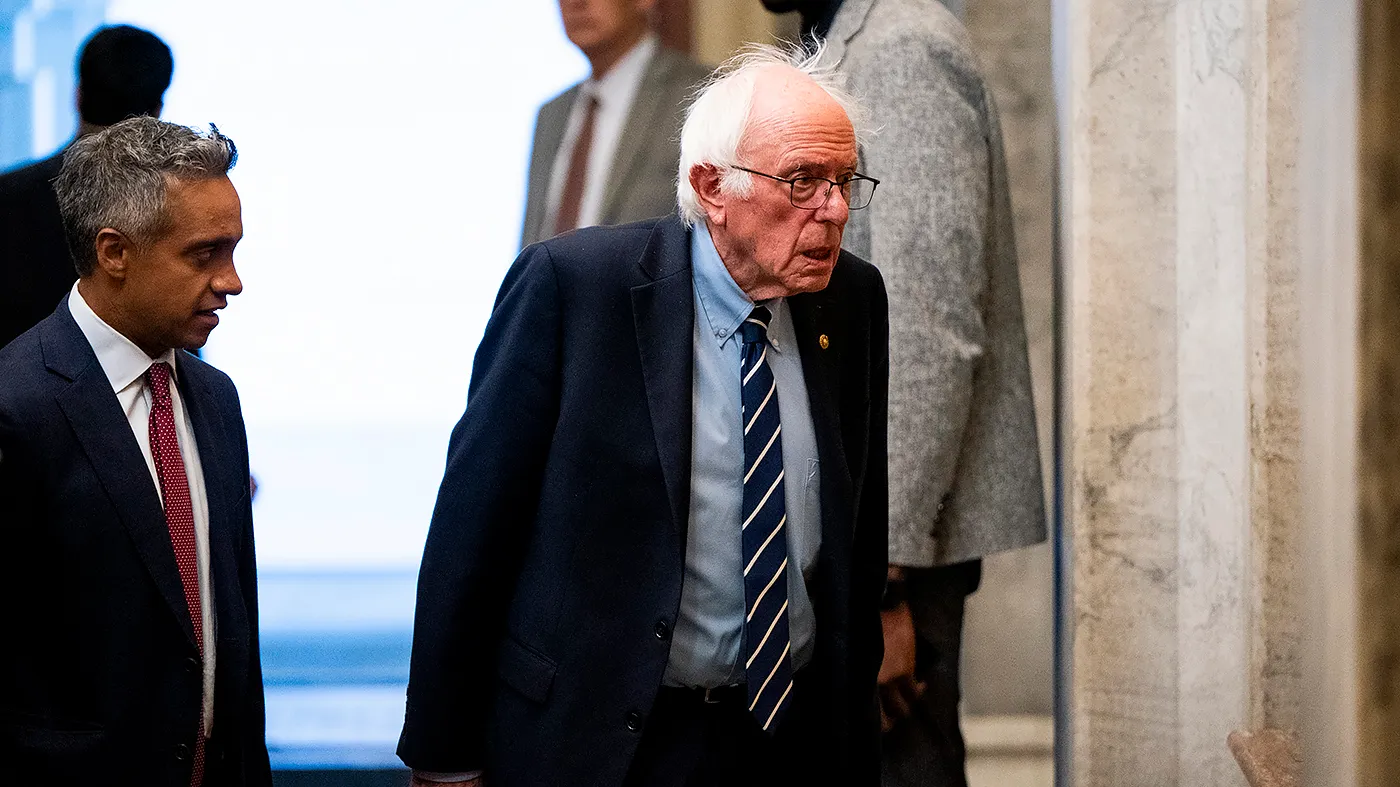 Sen. Bernie Sanders (I-Vt.) arrives to the U.S. Capitol in Washington, D.C., for the first vote of the week on Monday, July 13, 2026. This is the first day in since the sudden death of Sen. Lindsey Graham (R-S.C.) who died on July 10 at the age of 71.