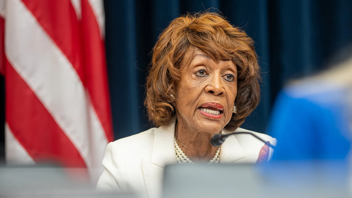 Rep. Maxine Waters (D-Ca.) questions Kevin Warsh during the House Financial Services Committee hearing for the Federal Reserve’s Semi-Annual Monetary Policy Report at the Capitol in Washington, D.C., on Monday, July 14, 2026.