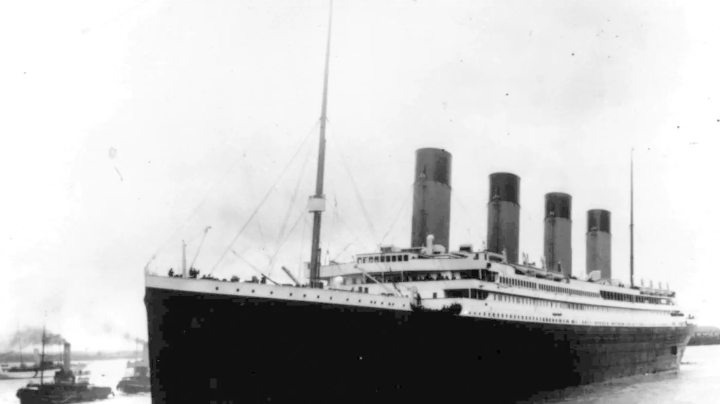 FILE – The Titanic leaves Southampton, England, on April 10, 1912, on her maiden voyage. A federal admiralty court in Norfolk, Virginia, has cancelled a hearing that was set to discuss a contested expedition to the Titanic shipwreck on Friday Oct. 13, 2023. (AP Photo/File)