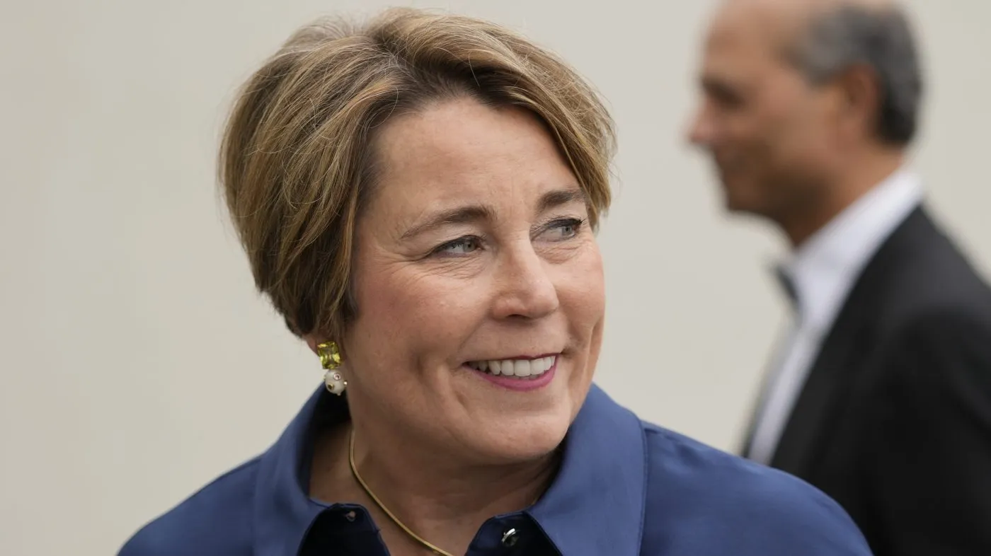 Massachusetts Gov. Maura Healey arrives at the JFK Library, Sunday, May 4, 2025, in Boston. (AP Photo/Robert F. Bukaty)