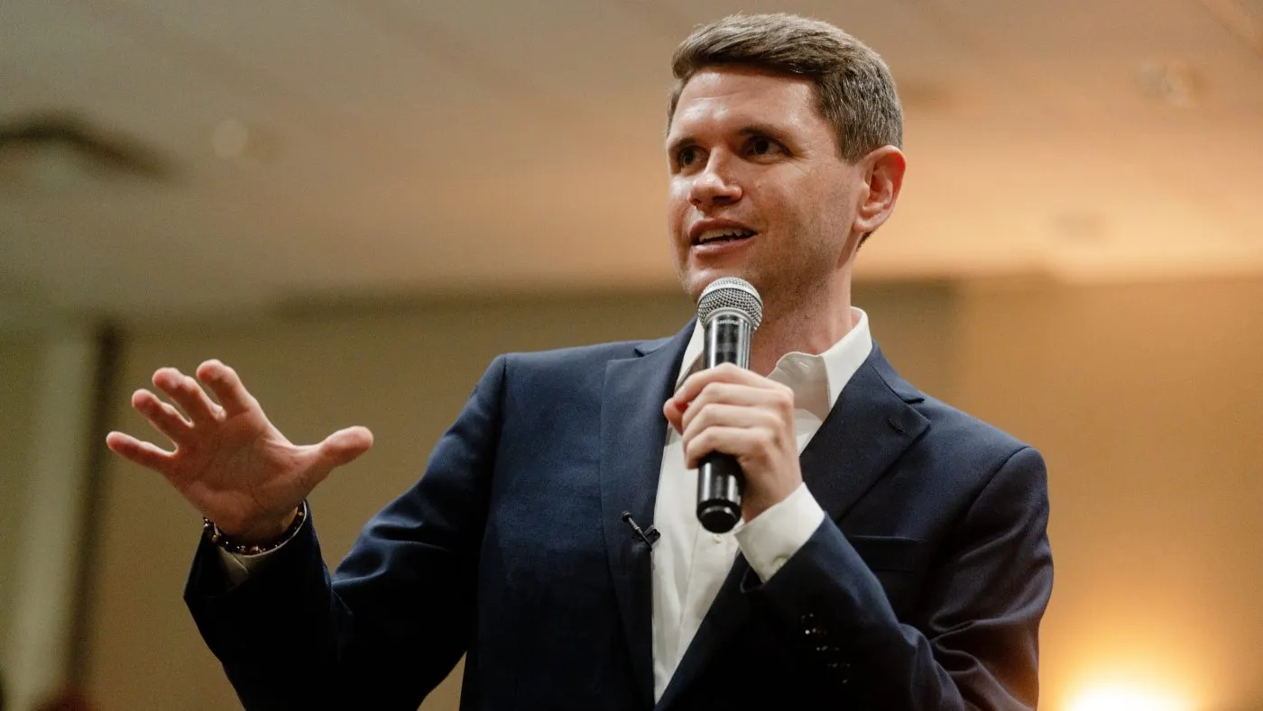 Democratic Senate candidate James Talarico speaks at a rally on July 13, 2026, in Eagle Pass, Texas.