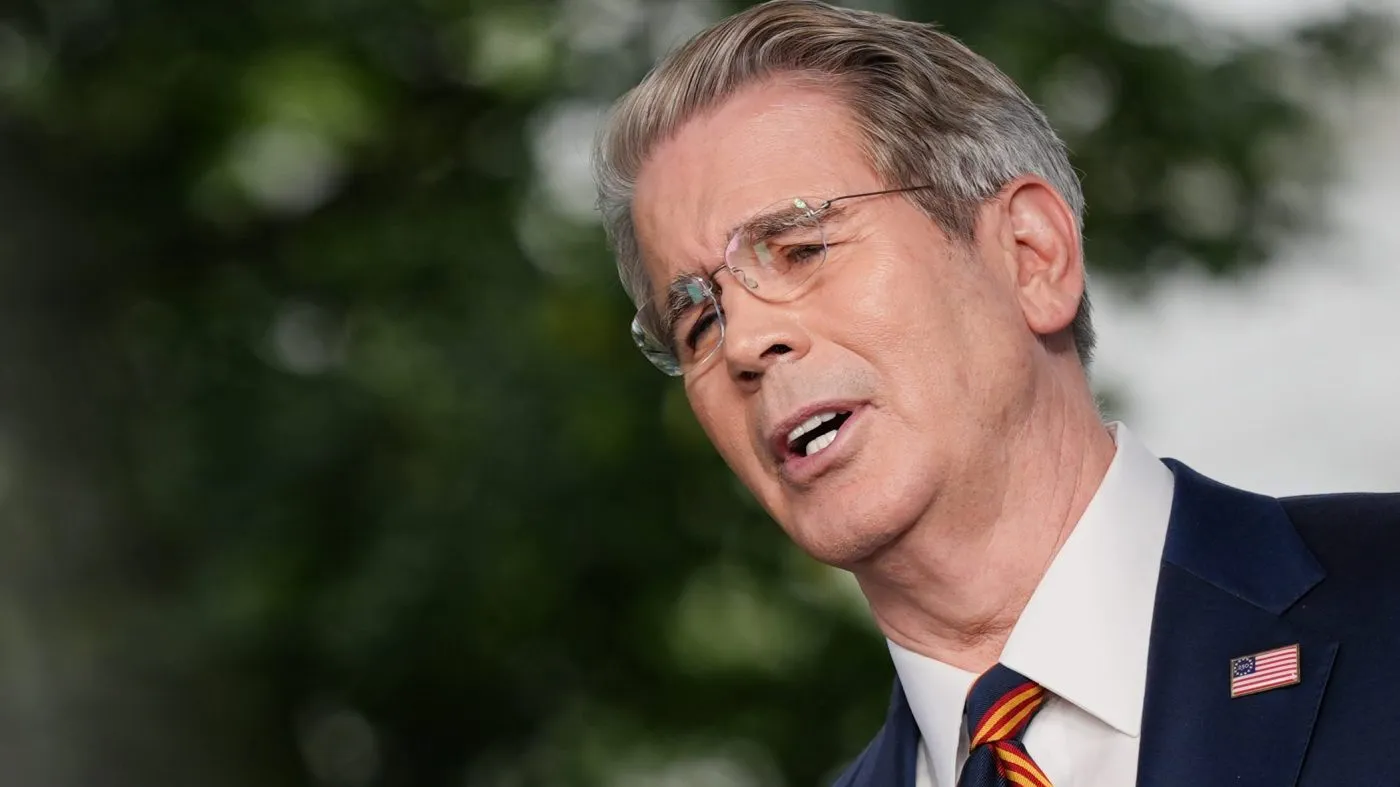 Treasury Secretary Scott Bessent speaks during an interview with Fox News outside the White House, July 30, 2026, in Washington.