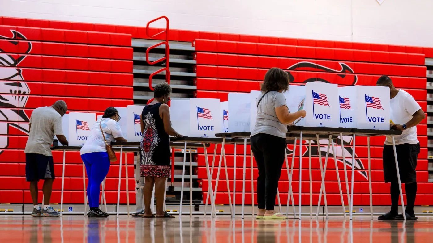 People vote in the primary election at Oak Park High School in Oak Park, Mich., Aug. 4, 2026.