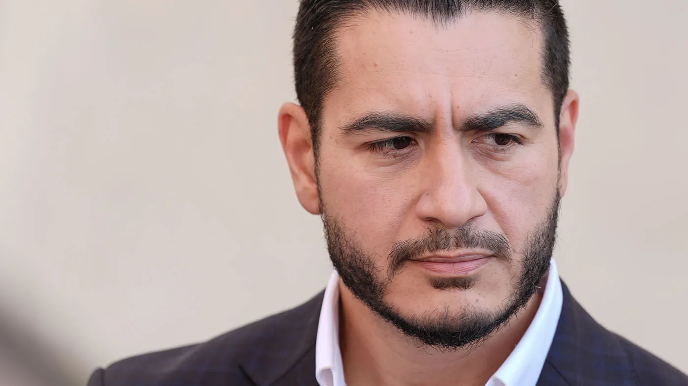 Abdul El-Sayed arrives for a news conference at the Spirit of Detroit shortly after winning the Democratic nomination for U.S. Senate in Michigan, Aug. 5, 2026, in Detroit.