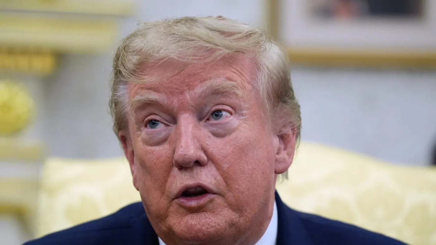 President Trump speaks as he meets with lifeguard Ryder Williams in the Oval Office at the White House, Aug. 17, 2026, in Washington.