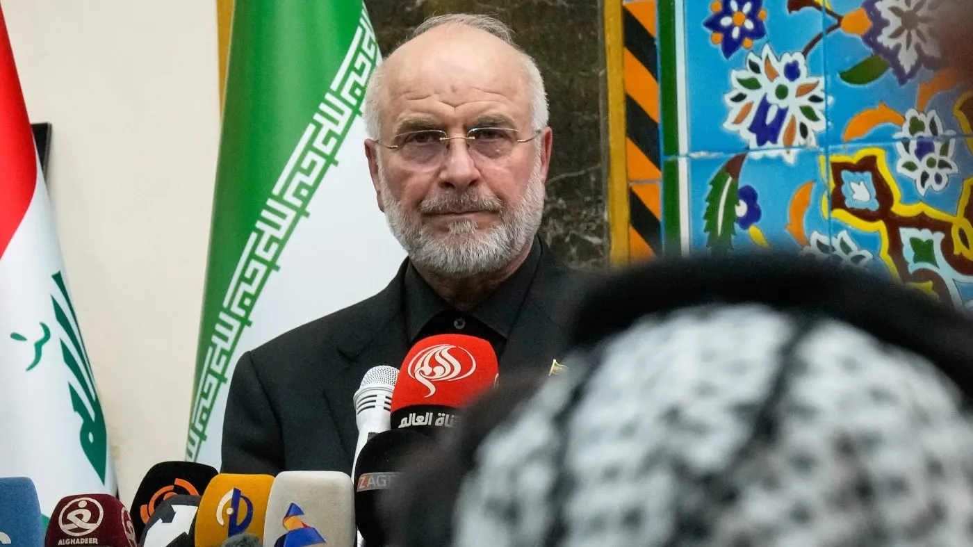 Iran’s Parliament speaker, Mohammad Bagher Qalibaf, speaks during a 40-day commemoration ceremony for the late Iranian Supreme Leader Ali Khamenei at the Imam Hassan Mosque in Karbala, Iraq, Aug. 20, 2026.