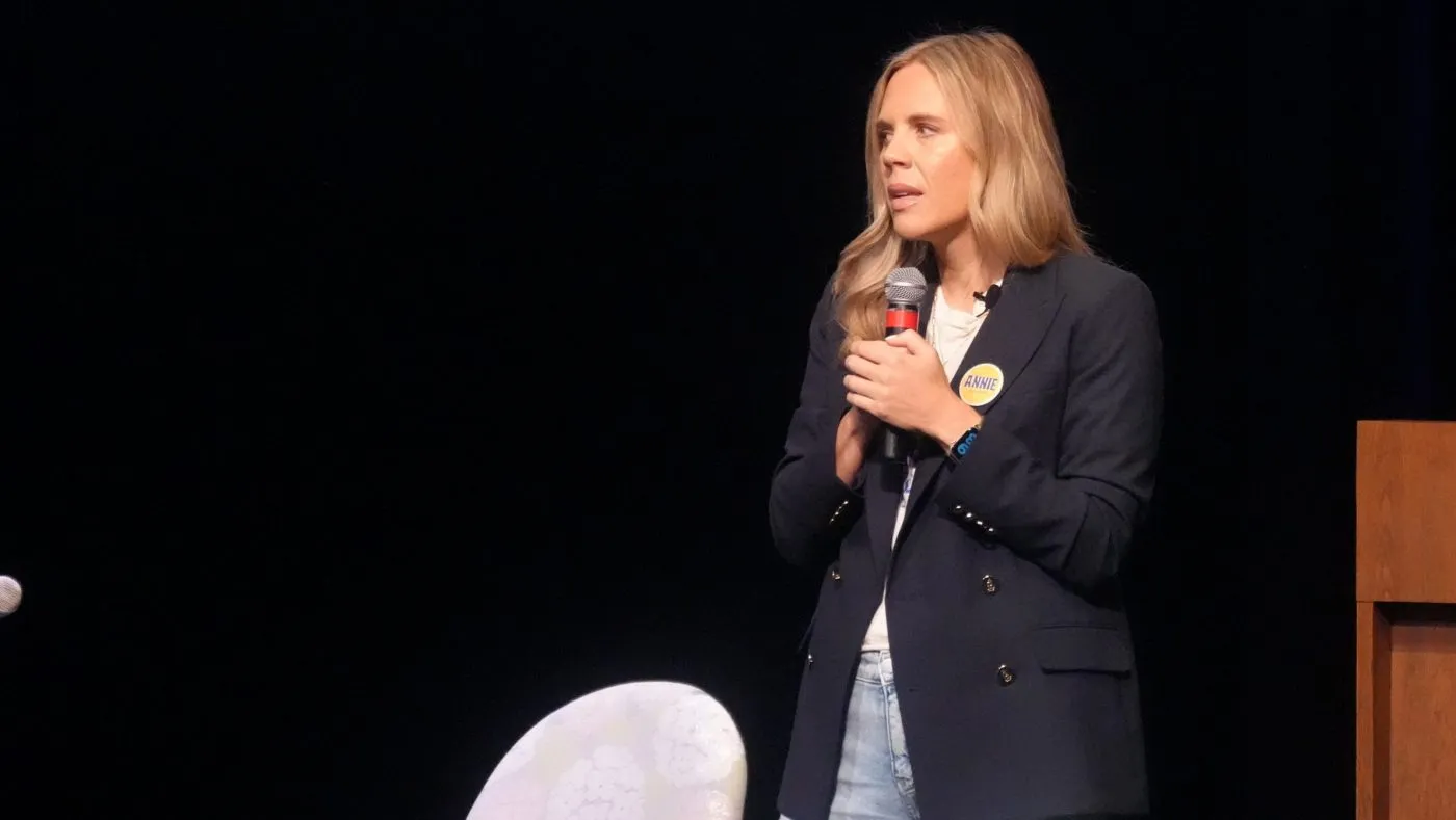 South Carolina Democratic U.S. Senate nominee Annie Andrews speaks to attendees at the Spratt Issues Conference, hosted by the South Carolina Democratic Party, Aug. 22, 2026, in Florence, S.C.