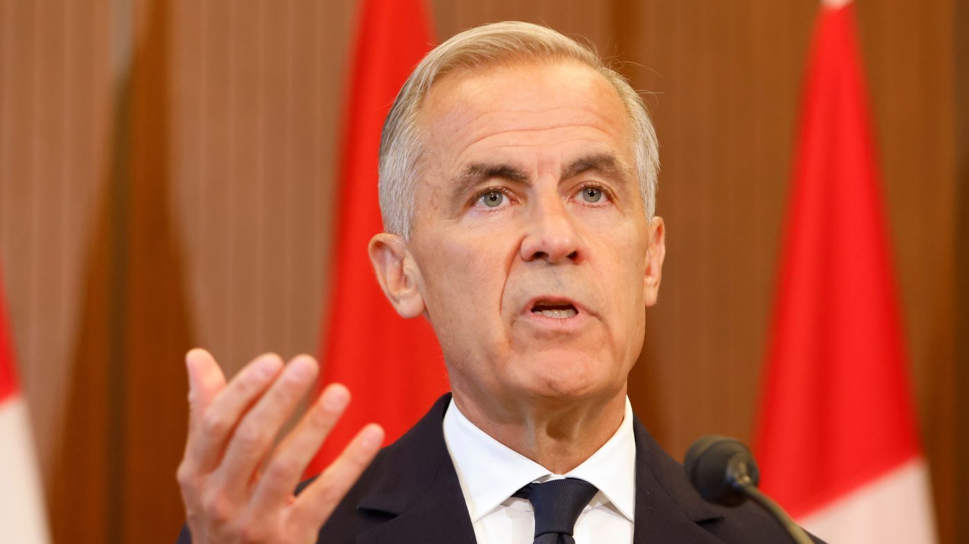 Prime Minister Mark Carney speaks about Canada’s response to new U.S. tariffs during a news conference on Parliament Hill in Ottawa on Aug. 22, 2026.
