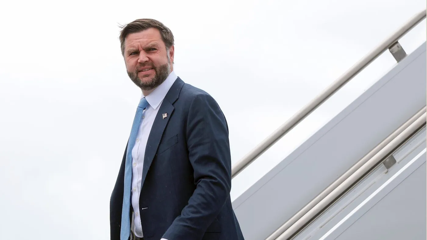 Vice President Vance disembarks Air Force Two at Bangor International Airport on Aug. 24, 2026, in Bangor, Maine.