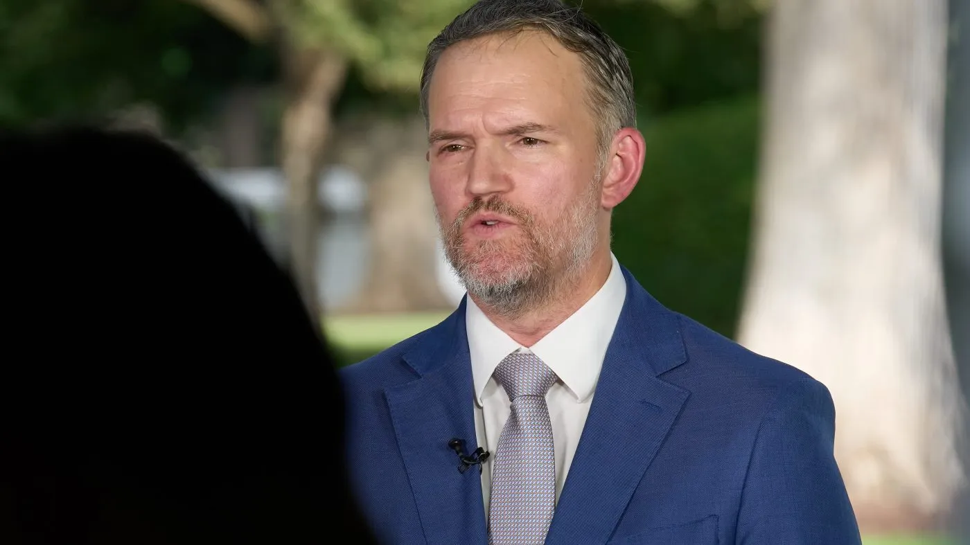 U.S. Trade Representative Jamieson Greer does a television interview outside the White House in Washington, Aug. 26, 2026.