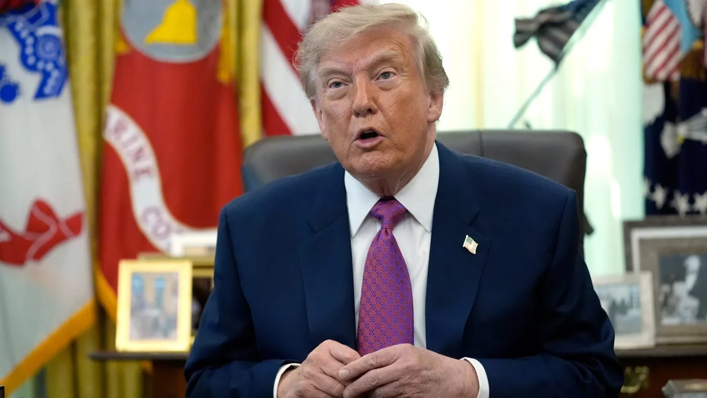 President Donald Trump speaks in the Oval Office of the White House, Thursday, Aug. 27, 2026, in Washington. (AP Photo/Manuel Balce Ceneta)