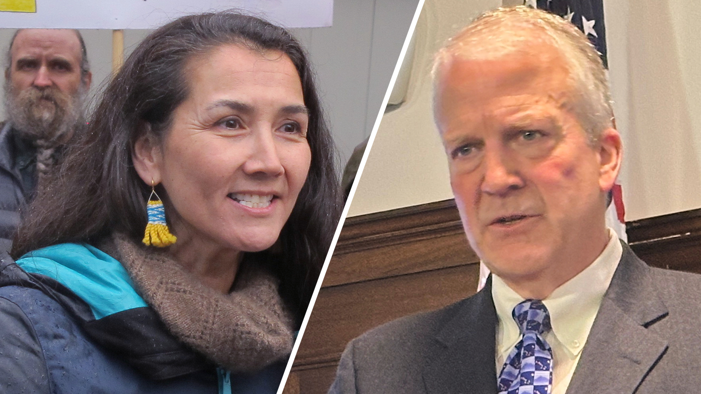 Alaska U.S. Senate candidate Mary Peltola, left, and Sen. Dan Sullivan (R-Alaska).