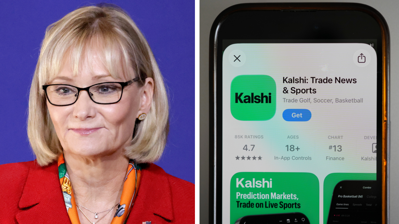 House candidate Laurie Buckhout (R-N.C.) and a phone showing the Kalshi prediction market app.
