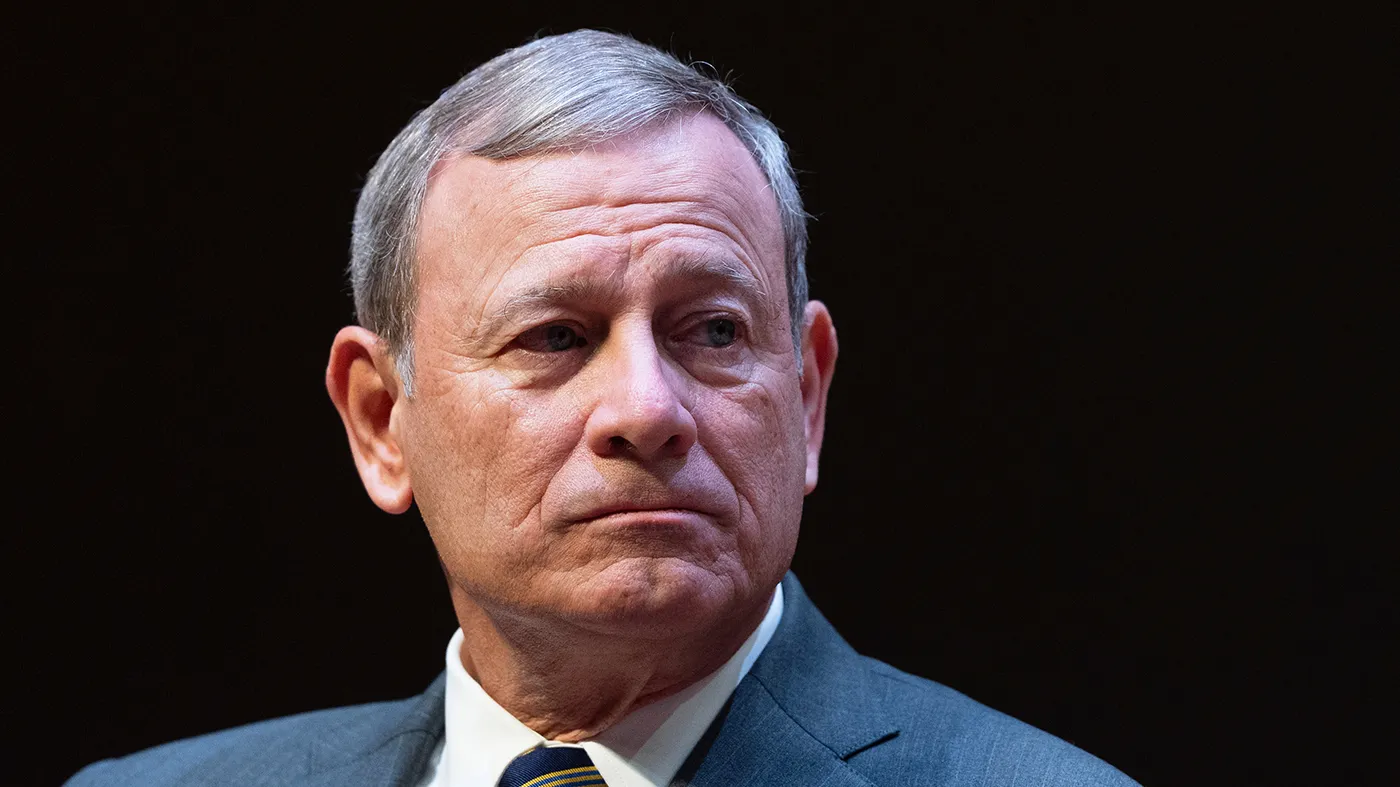 John Roberts, chief justice of the United States, speaks during lecture to the Georgetown Law School graduating class of 2025, in Washington, May 12, 2025.