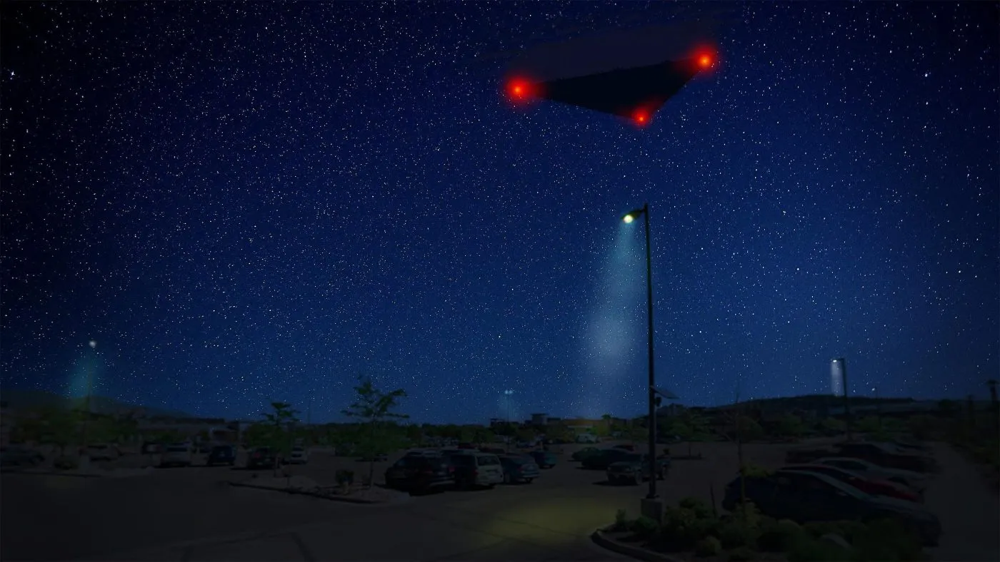 A digital rendering of a reported UFO encounter (Pentagon)