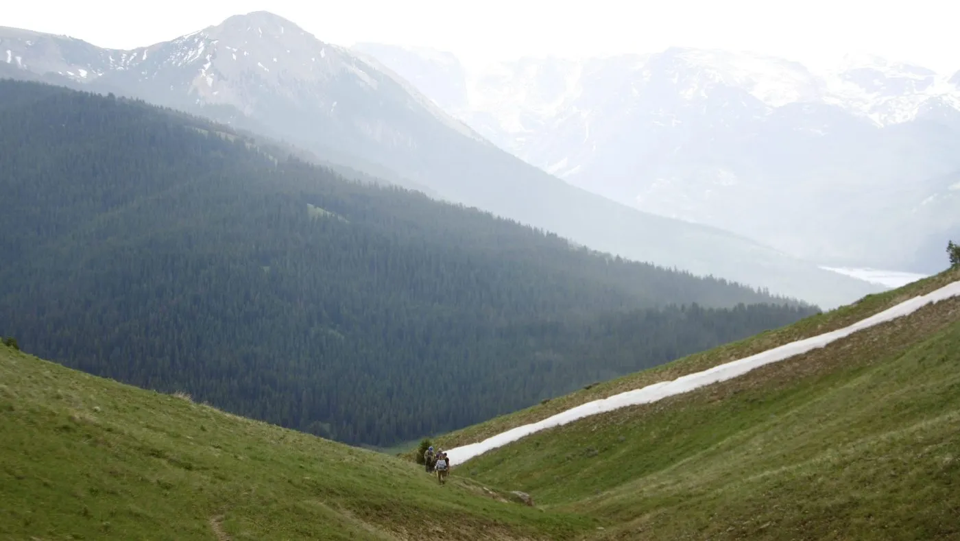 A crew of volunteers worked to repair and rebuild the Continental Divide Trail up to Gunsight Pass in the Wind River Range in Wyoming. (Photo by Dina Rudick/The Boston Globe via Getty Images)