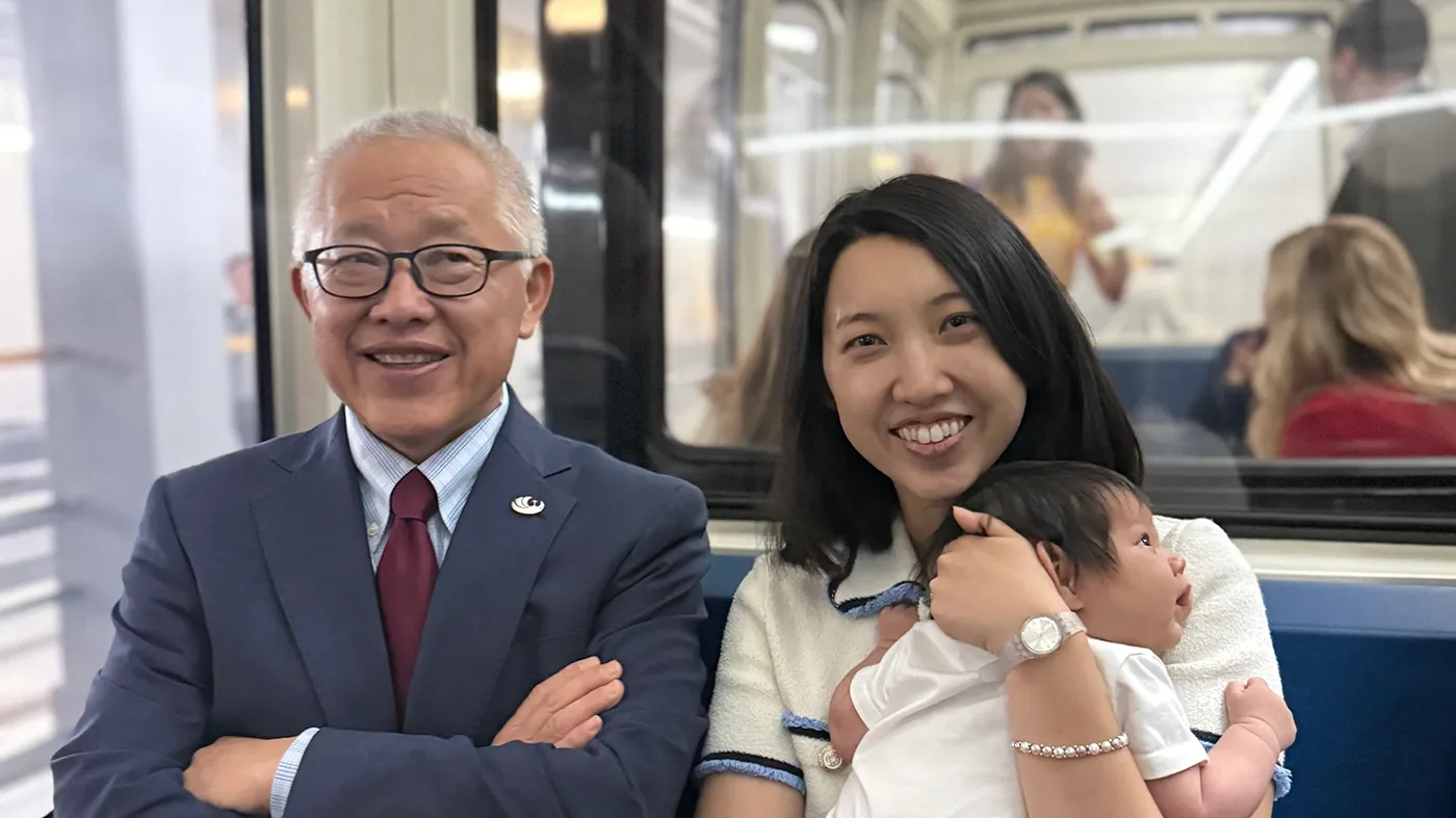 Pastor Ezra Jin, his daughter Grace Jin Drexel and her son, Ezra, ride the train in the U.S. Capitol while visiting lawmakers and thanking them for advocating for his release.