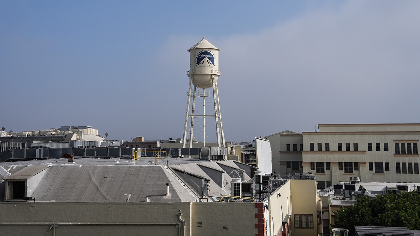 The Paramount Pictures water tower is seen in Los Angeles, Dec. 17, 2025.