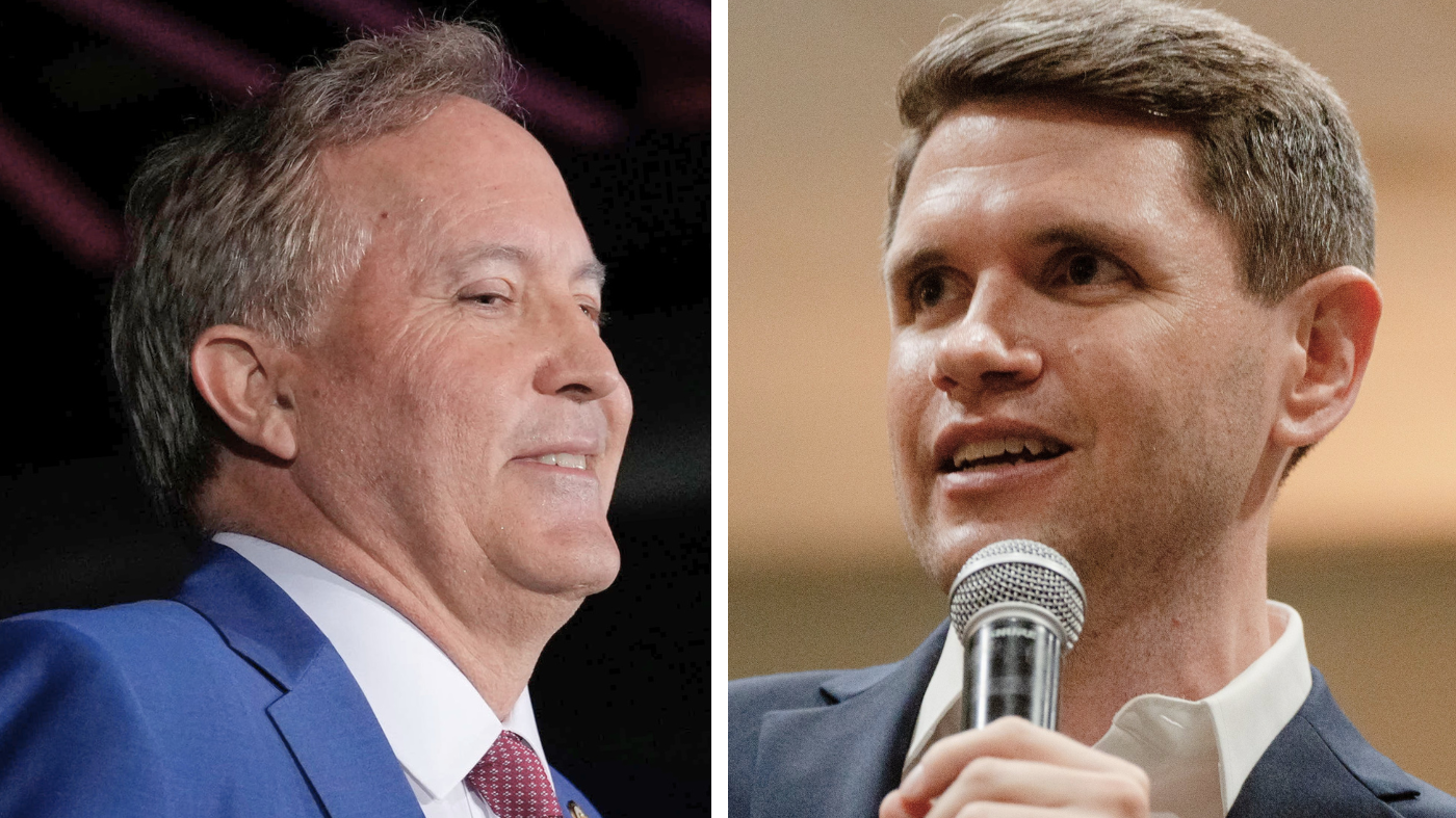 Texas Attorney General Ken Paxton (R), left, and Texas state Rep. James Talarico (D).