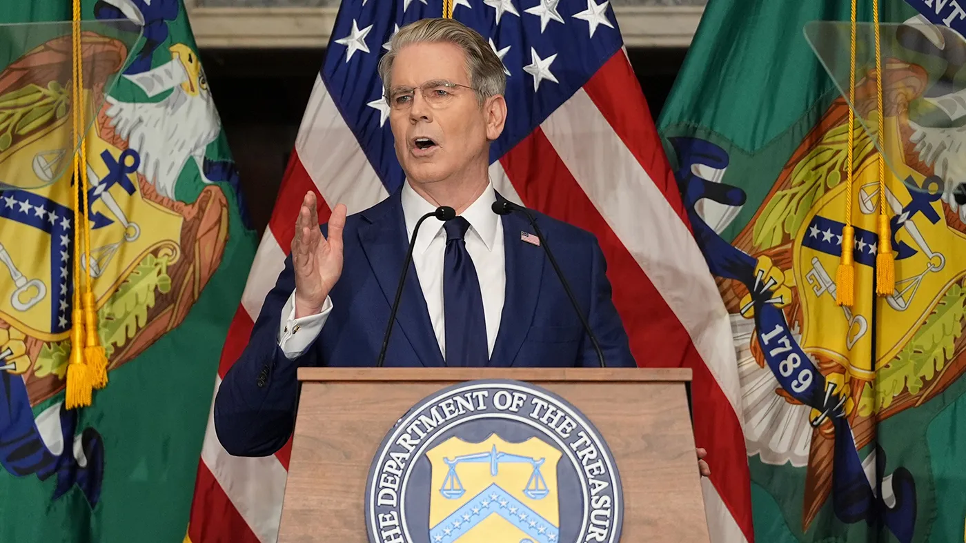 Treasury Secretary Scott Bessent speaks at a news conference, Aug. 24, 2026, at the Treasury Department in Washington. (Julia Demaree Nikhinson, Associated Press)