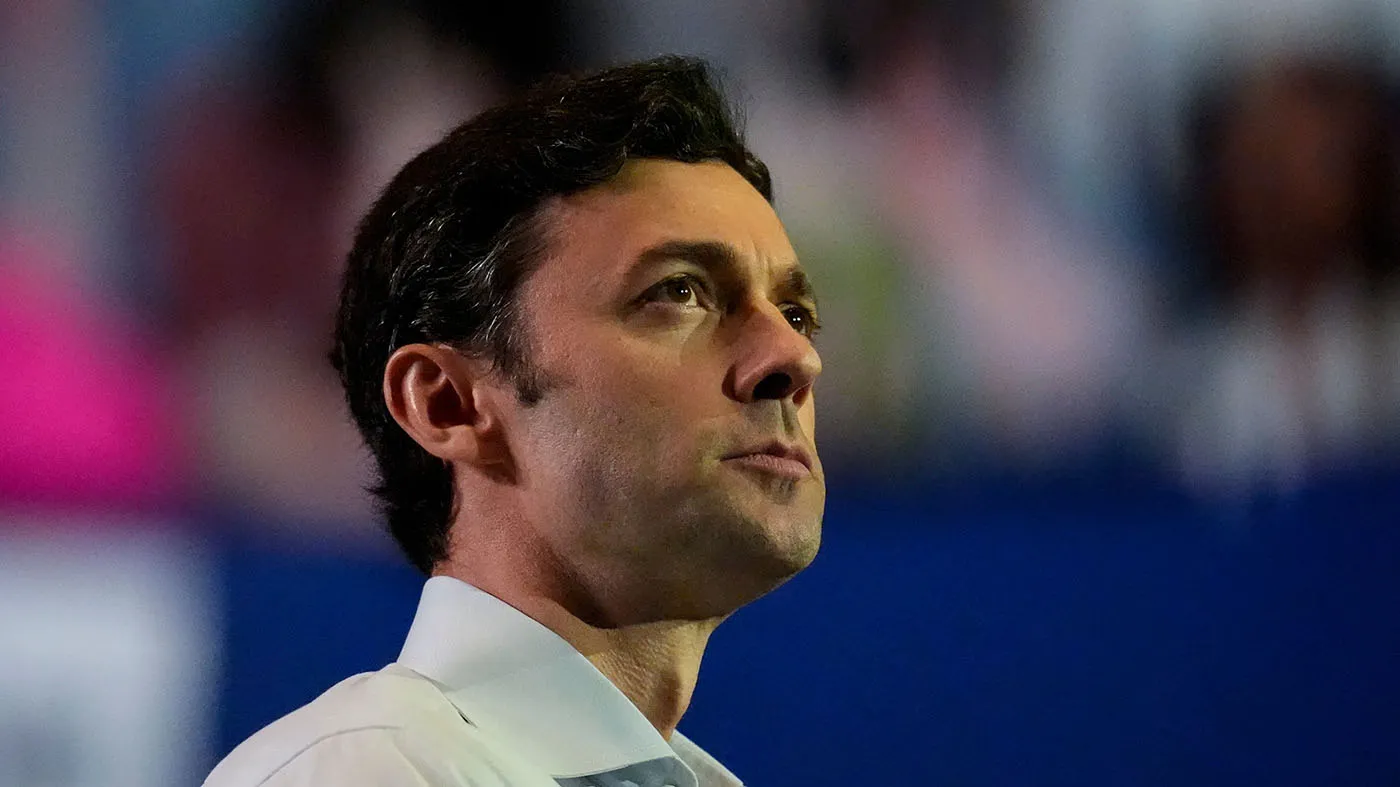 Sen. Jon Ossoff (D-Ga.) speaks during a Rally for our Republic gathering, March 22, 2025, in Atlanta. (Mike Stewart, Associated Press file)