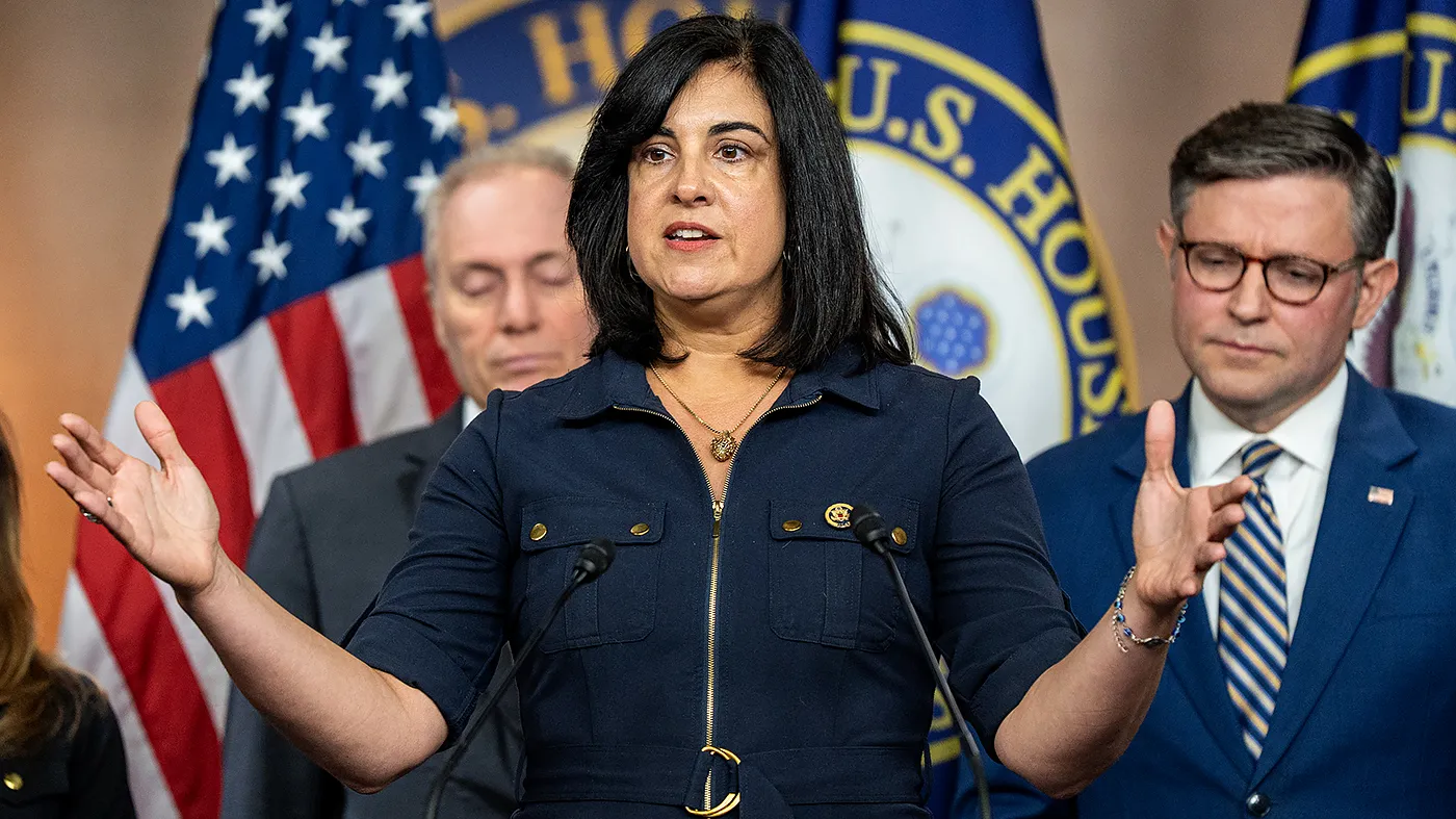 Rep. Nicole Malliotakis (R-N.Y.) addresses reporters during a press conference at the U.S. Capitol in Washington, D.C., on July 21, 2026.