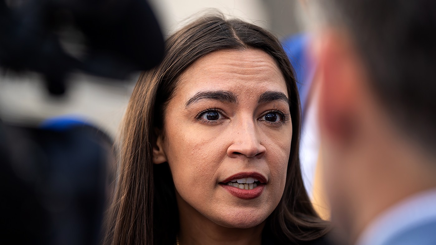 Rep. Alexandria Ocasio-Cortez (D-N.Y.) speaks to reporters after leaving the U.S. Capitol after the House’s last votes for the day in Washington, D.C., on July 22, 2026.