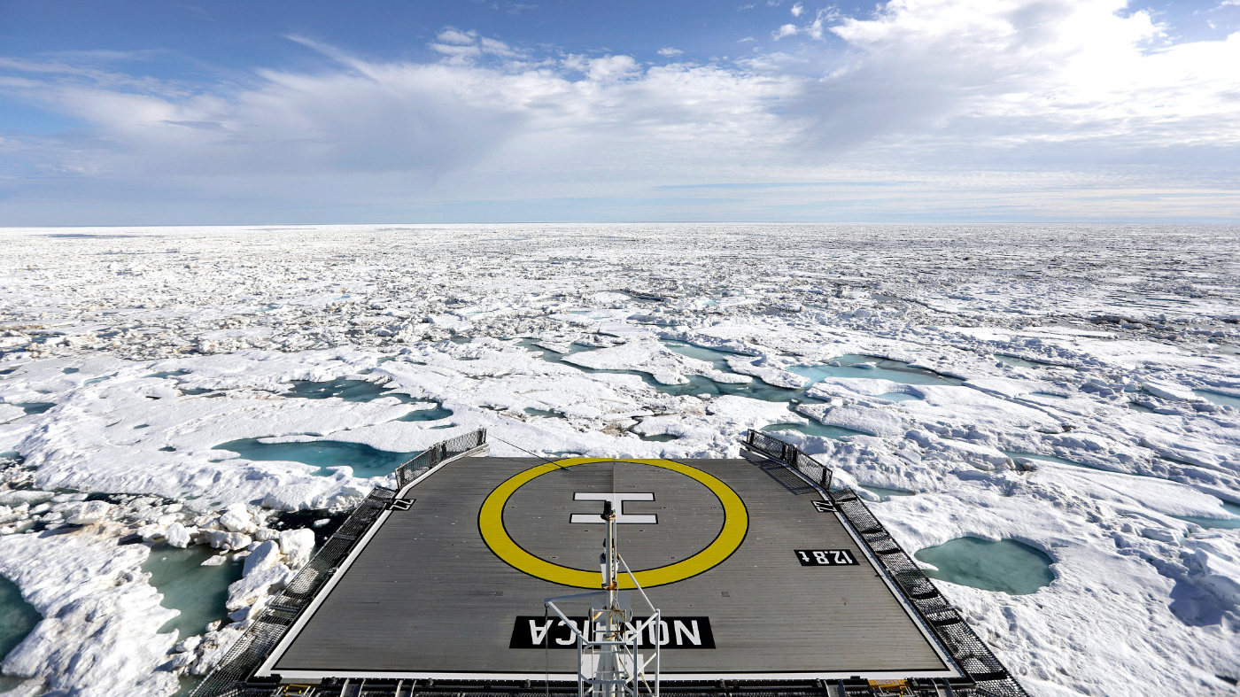 FILE – The Finnish icebreaker MSV Nordica sails through sea ice floating on the Victoria Strait along the Northwest Passage in the Canadian Arctic Archipelago, July 21, 2017. (AP Photo/David Goldman, File)
