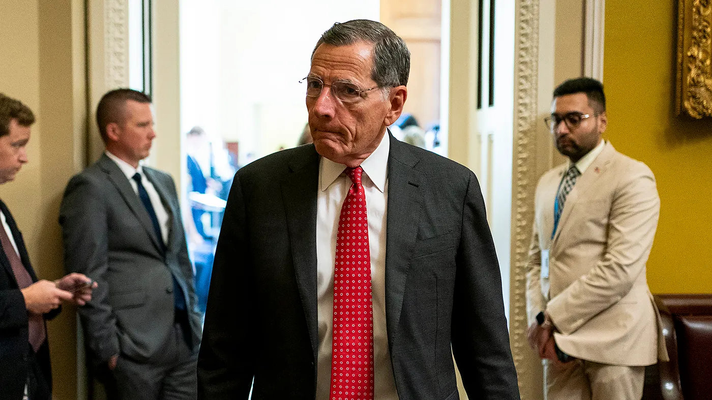 Sen. John Barrasso (R-Wyo.) leaves the weekly Senate Republican policy luncheon on Wednesday, July 29, 2026.