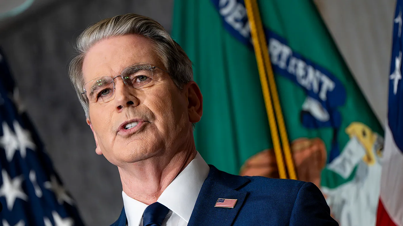 Treasury Secretary Scott Bessent speaks during a press conference at the Treasury Department in Washington, D.C., on August 24, 2026.