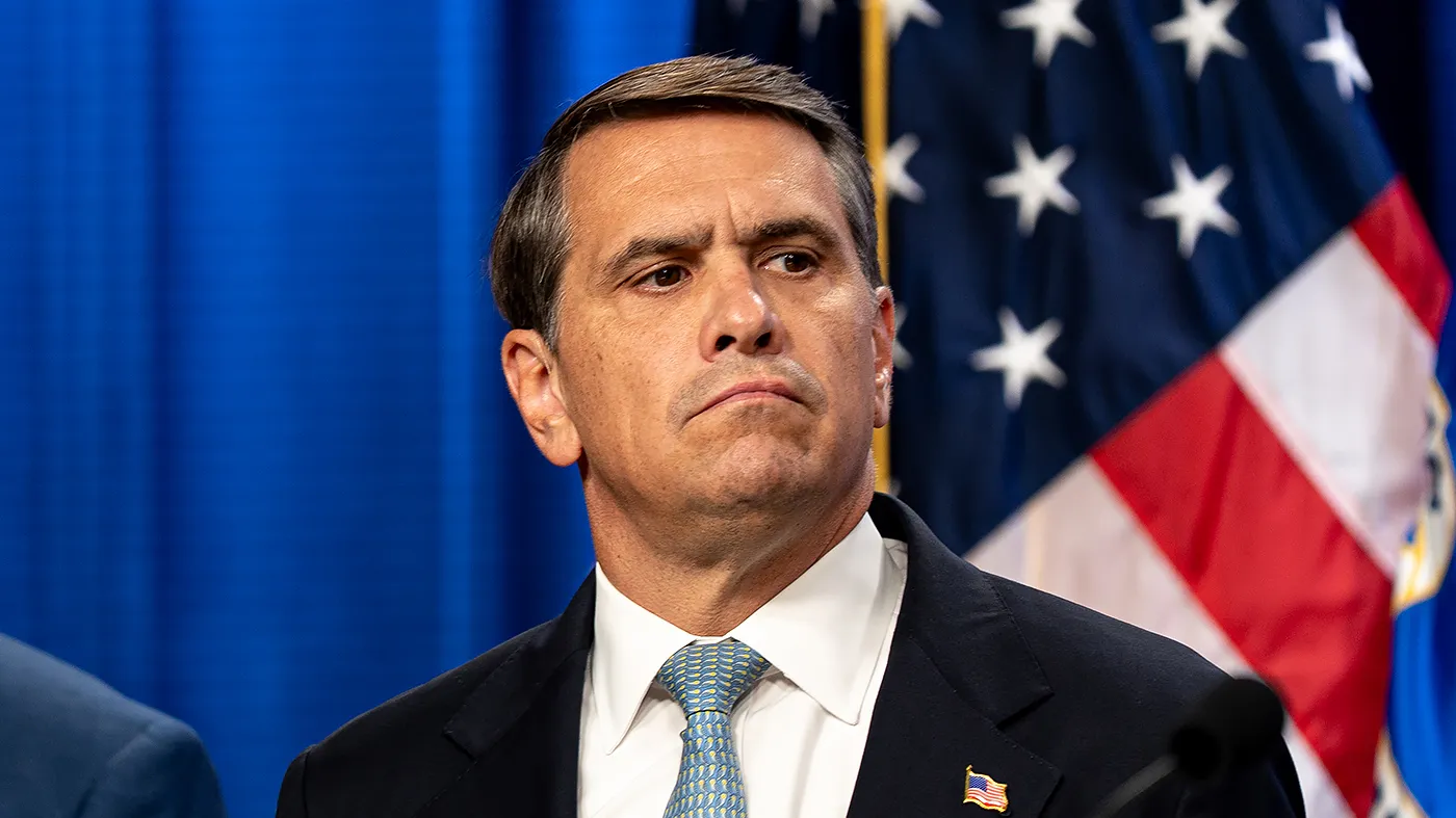 Attorney General Todd Blanche is seen at a press conference to announce law enforcement actions against the Jalisco New Generation Cartel at the Department of Justice in Washington, D.C., on Aug. 5, 2026.