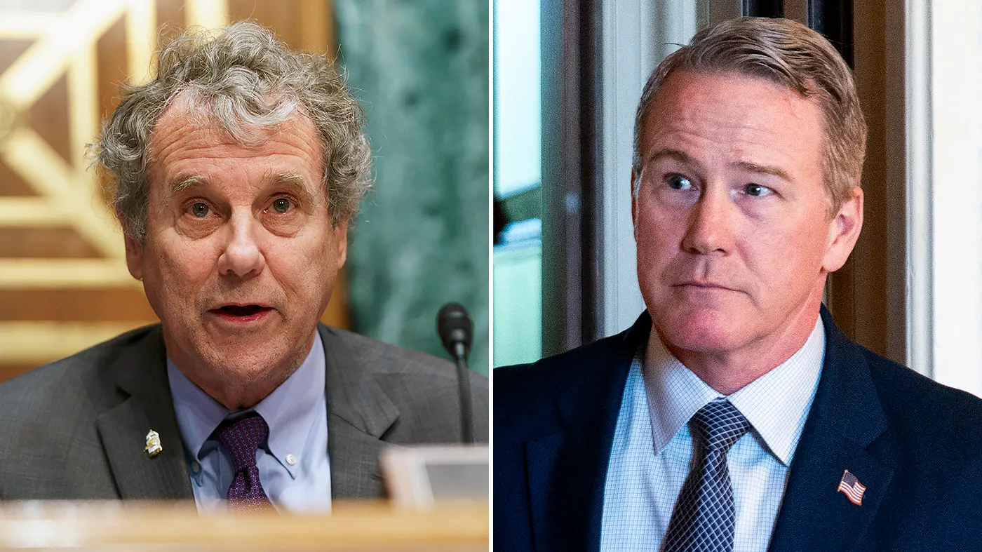 Former Sen. Sherrod Brown (D-Ohio), left, and Sen. Jon Husted (R-Ohio).