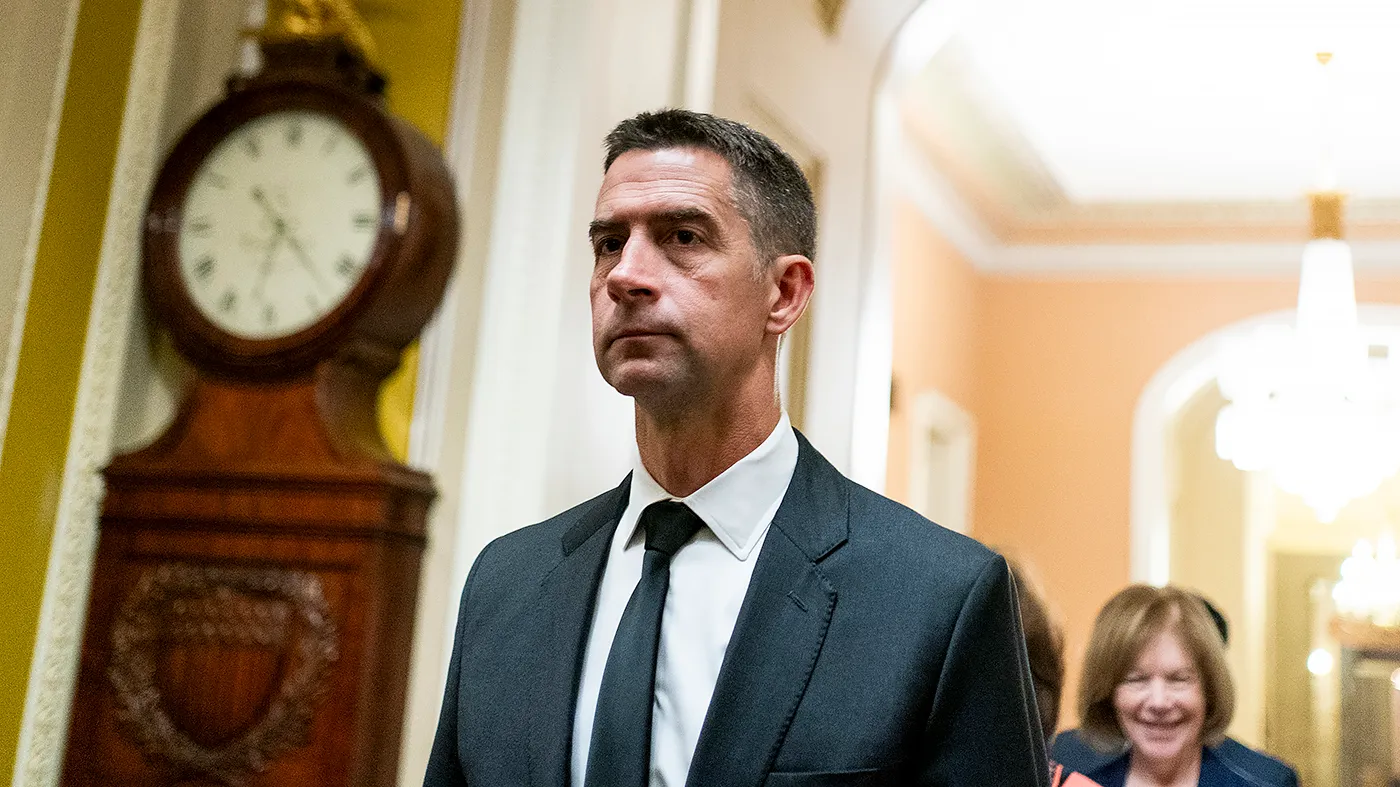 Sen. Tom Cotton (R-Ark.) heads into the Senate Chamber for the confirmation vote for Jay Clayton to be Director of National Intelligence on Tuesday, July 28, 2026.