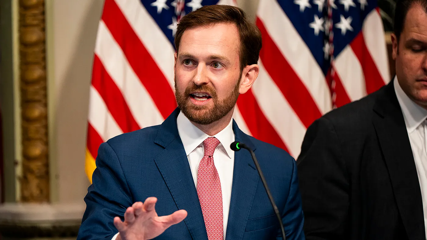 Federal Trade Commission Chairman Andrew Ferguson speaks at a congressional roundtable on anti-fraud initiatives with Vice President Vance at the Eisenhower Executive Office Building on the White House campus in Washington, D.C., on Wednesday, August 5, 2026.