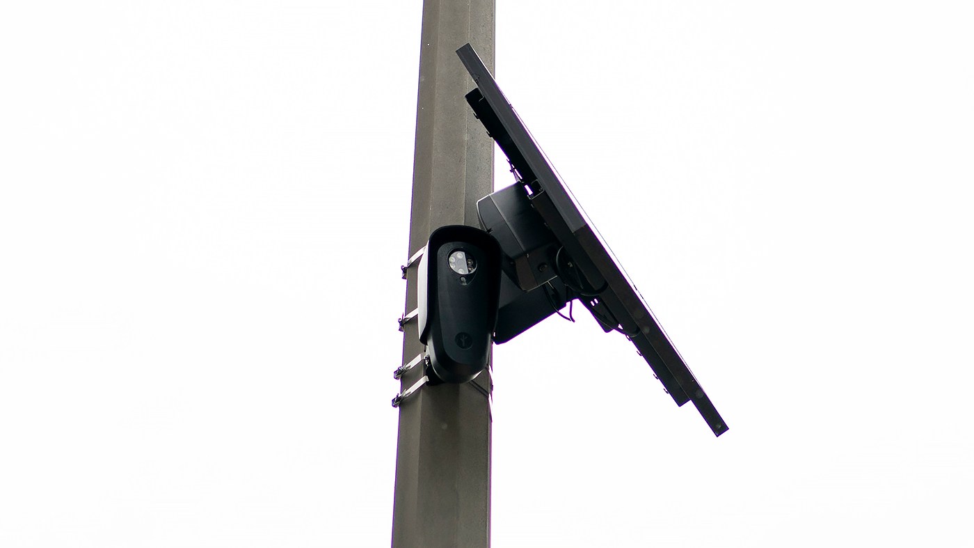 An Automatic License Plate Reader (ALPR) camera made by Flock Safety is seen in the Rosslyn neighborhood of Arlington, Va., on Friday, August 14, 2026.